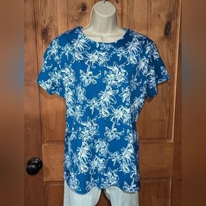 Elegant Blue Floral Short Sleeve Women's Top
